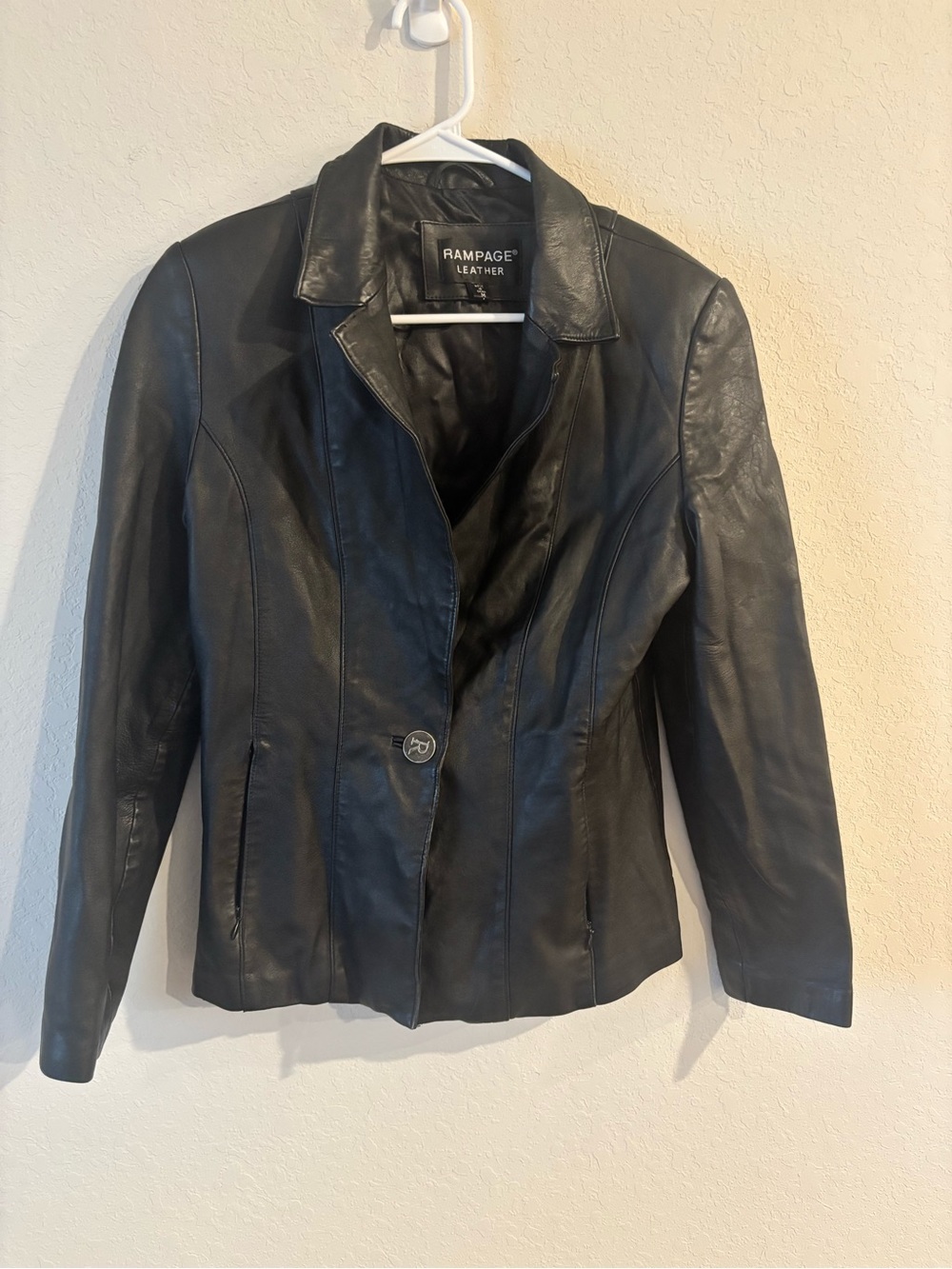 Vintage 90s Rampage Leather Blazer Women’s M Black Fitted Y2K Matrix Jacket